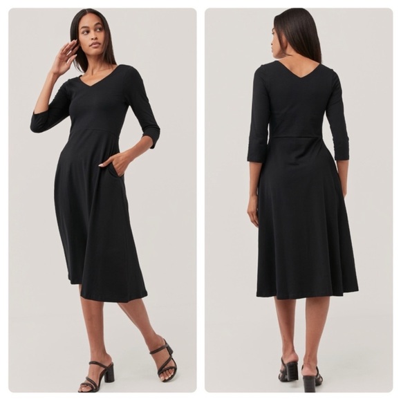 Pact Dresses & Skirts - Pact Dakota 3/4 Sleeve Midi Dress Organic Cotton Black Medium